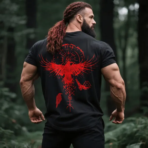 Oversized Loose Viking Style Totem Tree Of Life Crow Print T-shirt - Trissla.com 