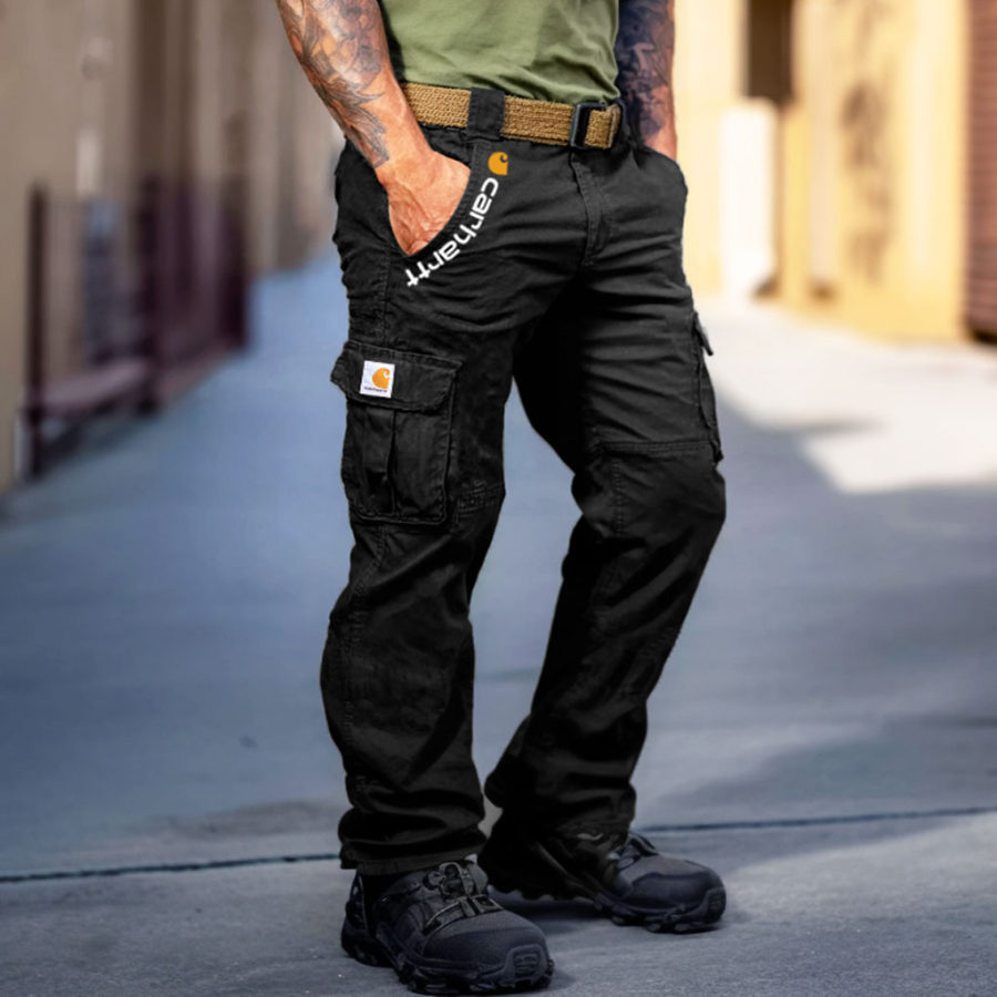 

Men's Vintage Outdoor Printed Tactical Pocket Black Trousers Cargo Pants