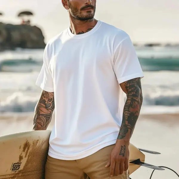 Men's Vintage Crew Neck Cotton Casual Short Sleeve T-Shirt - Menzfolk.com 