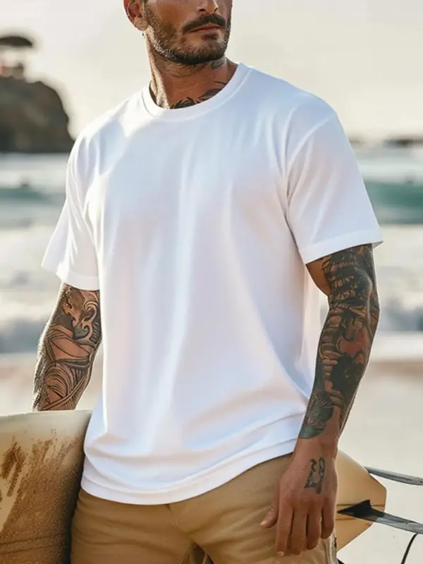 Men's Vintage Crew Neck Cotton Casual Short Sleeve T-Shirt - Menwyx.com 