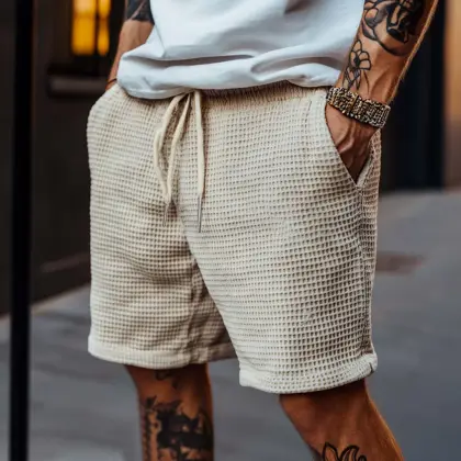 Men's Vintage Waffle Knit Casual Surf Elastic Drawstring Shorts