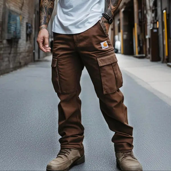 Men's Vintage Outdoor Tactical Multi-Pocket Brown Trousers Cargo Pants - Upgradecool.com 