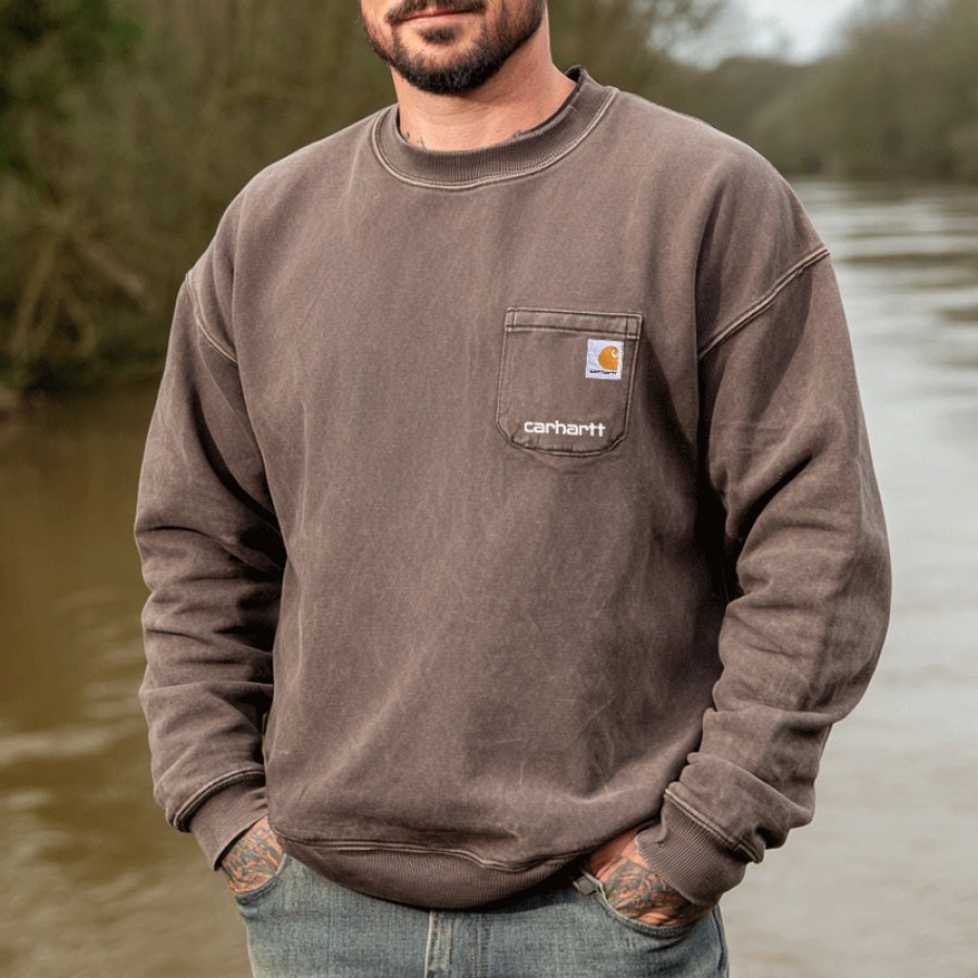 

Comfortable Crewneck Sweatshirt With Chest Pocket For Everyday Wear