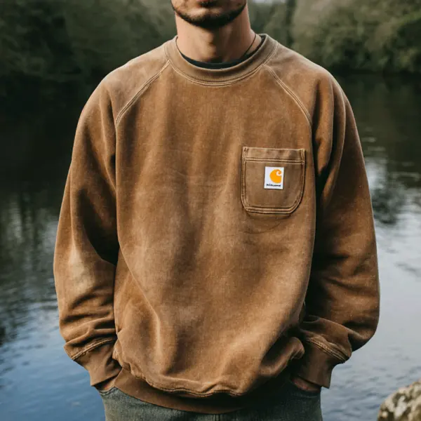 Casual Crewneck Sweatshirt With Chest Pocket - Perfect For Everyday Wear - Wayrates.com 