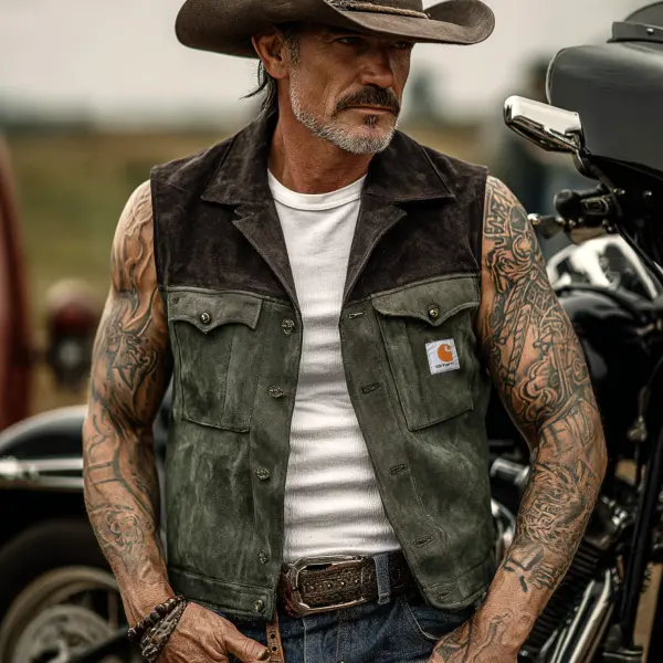 Men's Vintage Rugged Style: Vest With Sleeve Tattoos - Wayrates.com 