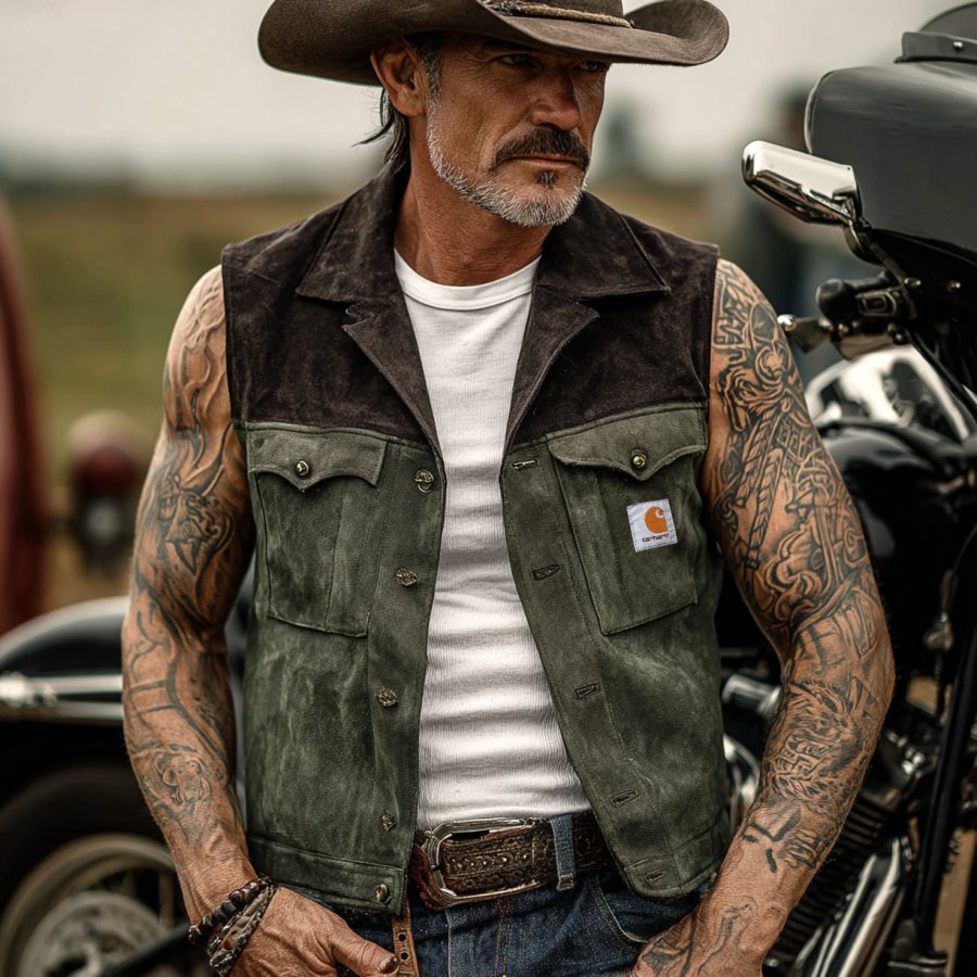 

Men's Vintage Rugged Style: Vest With Sleeve Tattoos