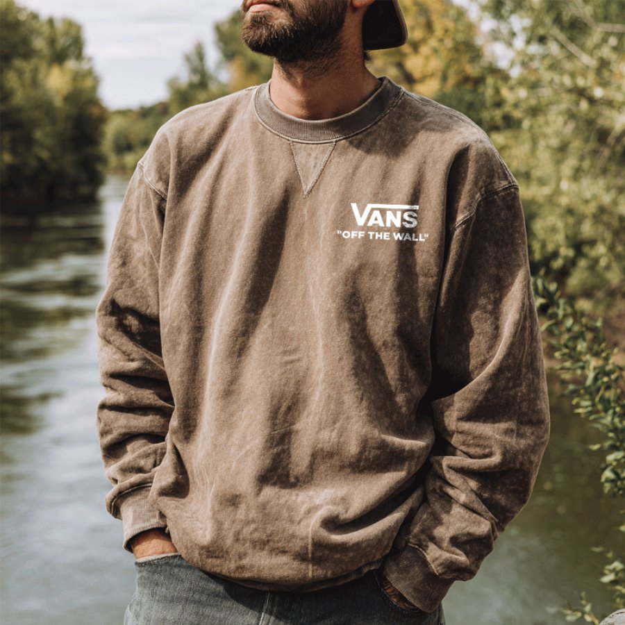

Vintage Washed Crewneck Sweatshirt For Casual Wear