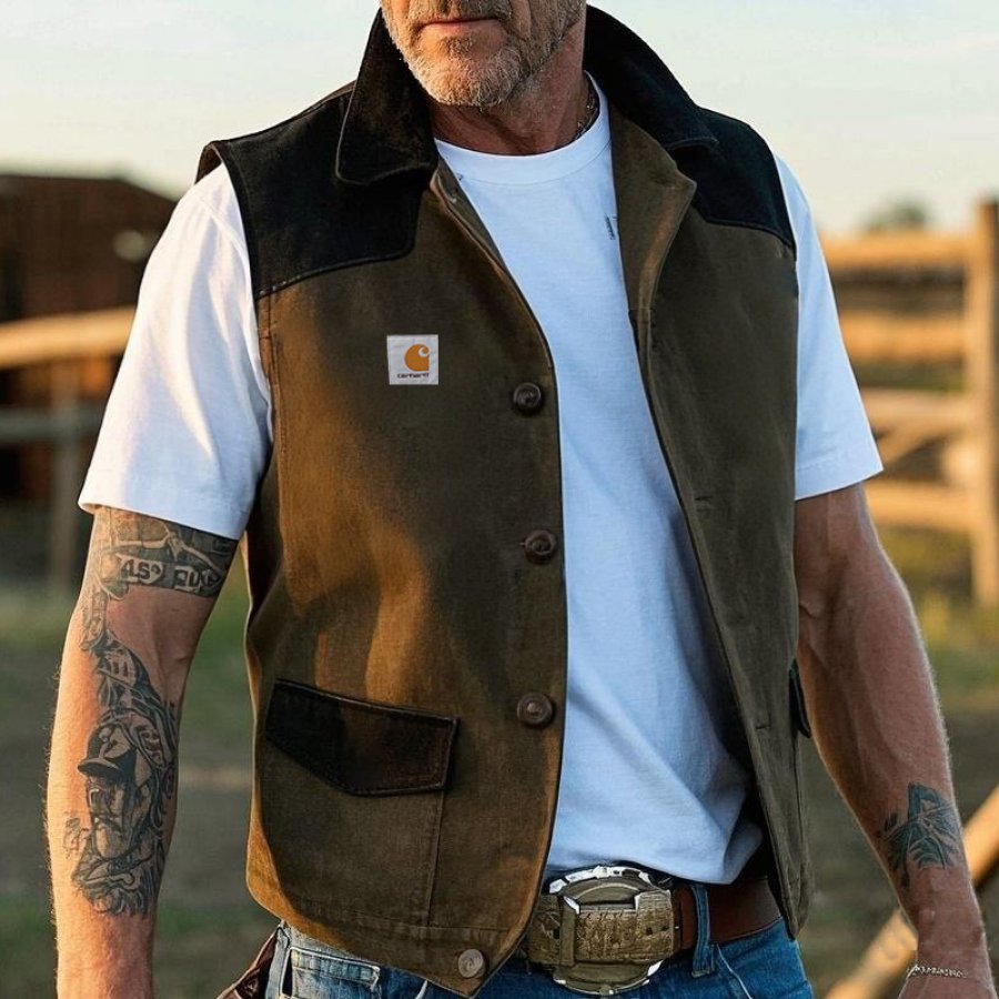 

Men's Rustic Suede Western Vest With Black Accents For Outdoor Adventures Olive Green