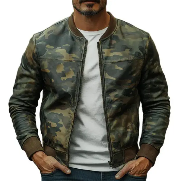 Men's Casual Camouflage Baseball Leather Jacket - Wayrates.com 