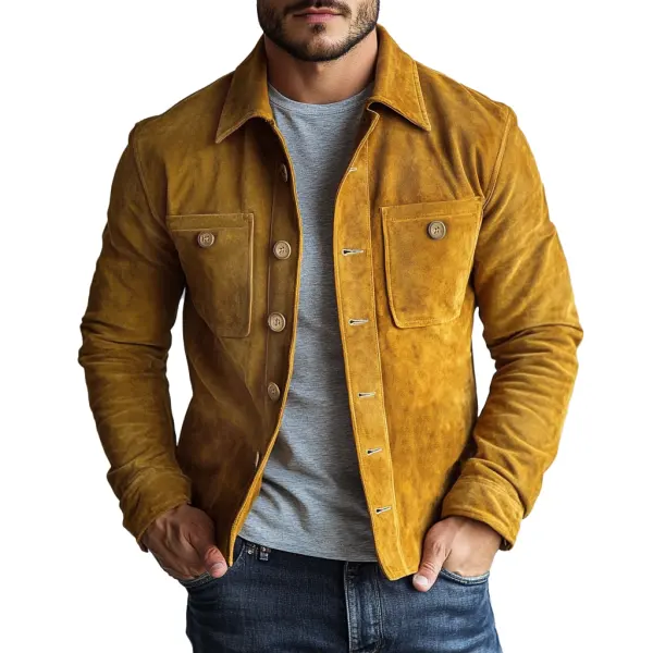 Men's Vintage Ginger Suede Chest Pocket Single Breasted Jacket - Wayrates.com 