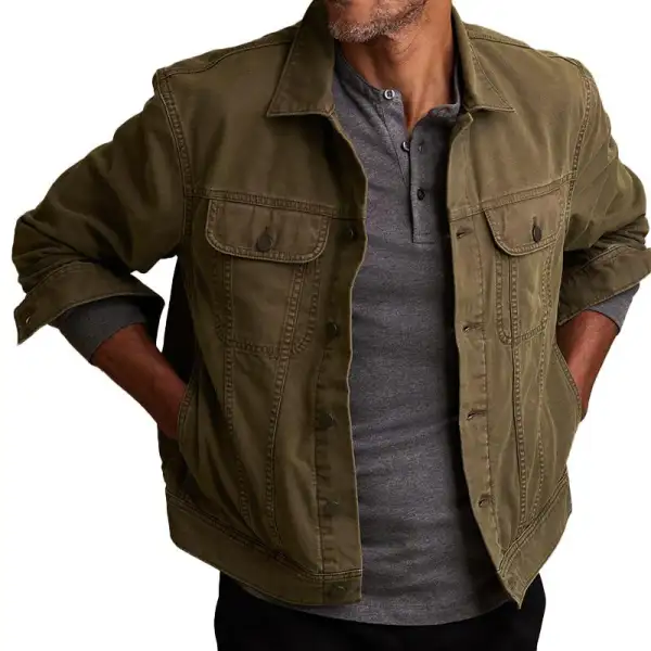 Men's Vintage Classic Lapel Single Breasted Long Sleeve Denim Jacket - Rabclub.com 