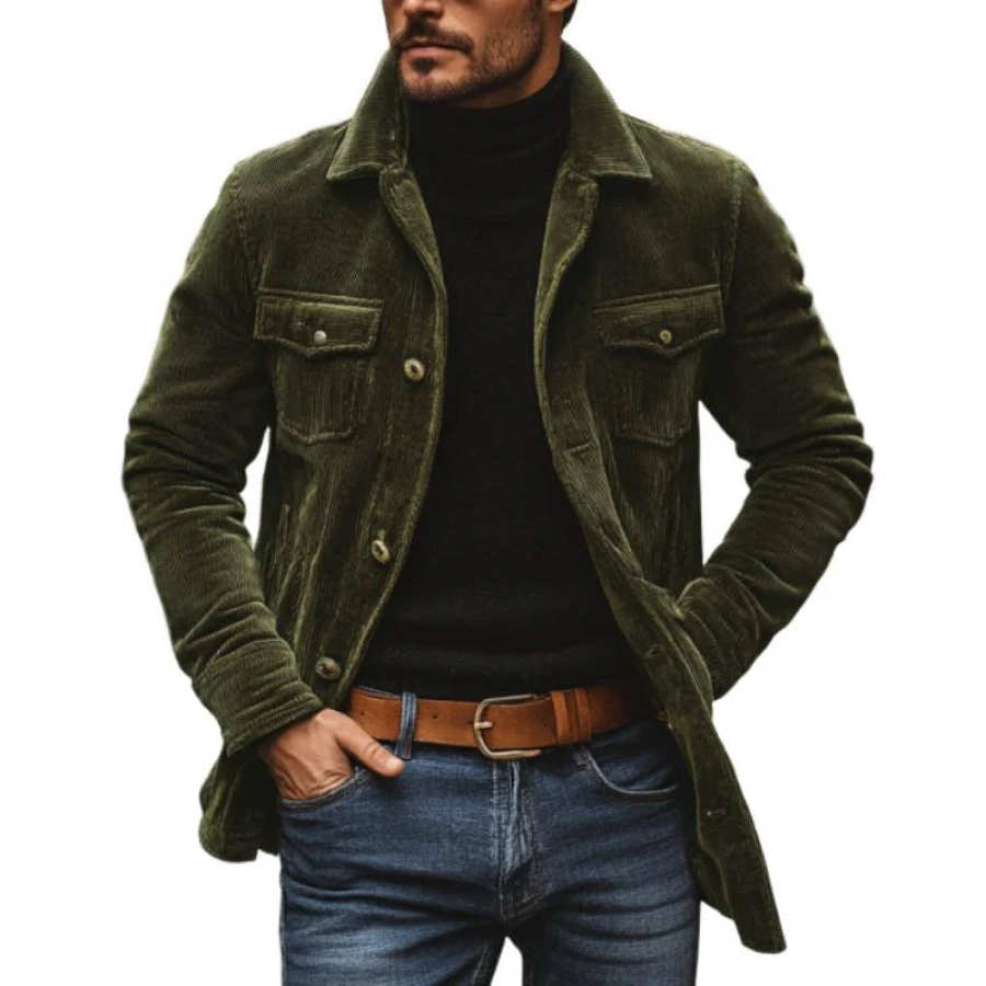 

Men's Vintage Corduroy Lapel Single Breasted Mid-Length Jacket