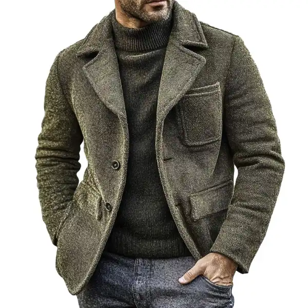 Men's Vintage Military Green Woolen Canvas Single Breasted Jacket - Rabclub.com 