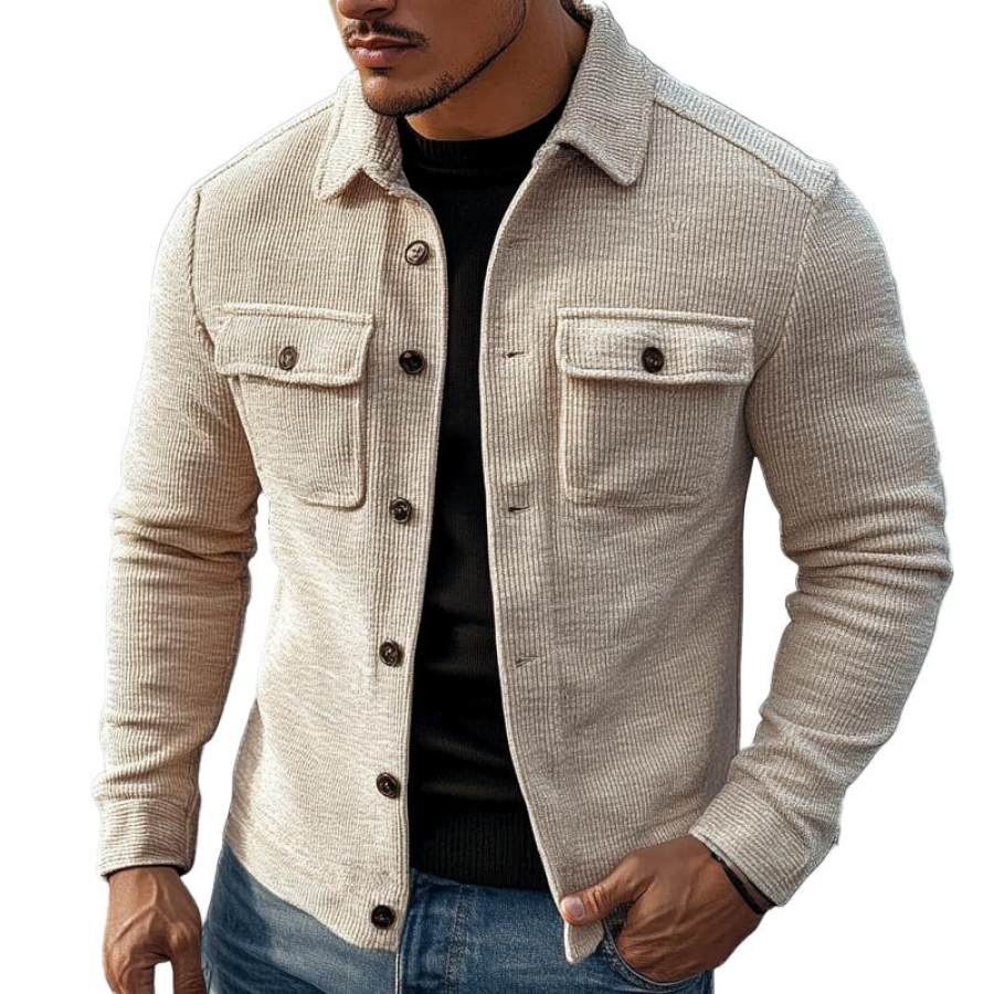 

Men's Vintage Beige Corduroy Jacket With Buttoned Pockets