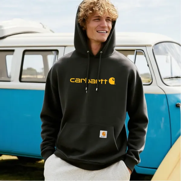 Men's Black Loose Casual Surf Print Hoodie - Trissla.com 