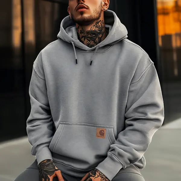 Men's Casual Leather Lable Stylish Hoodie For Casual And Streetwear Enthusiasts - Wayrates.com 