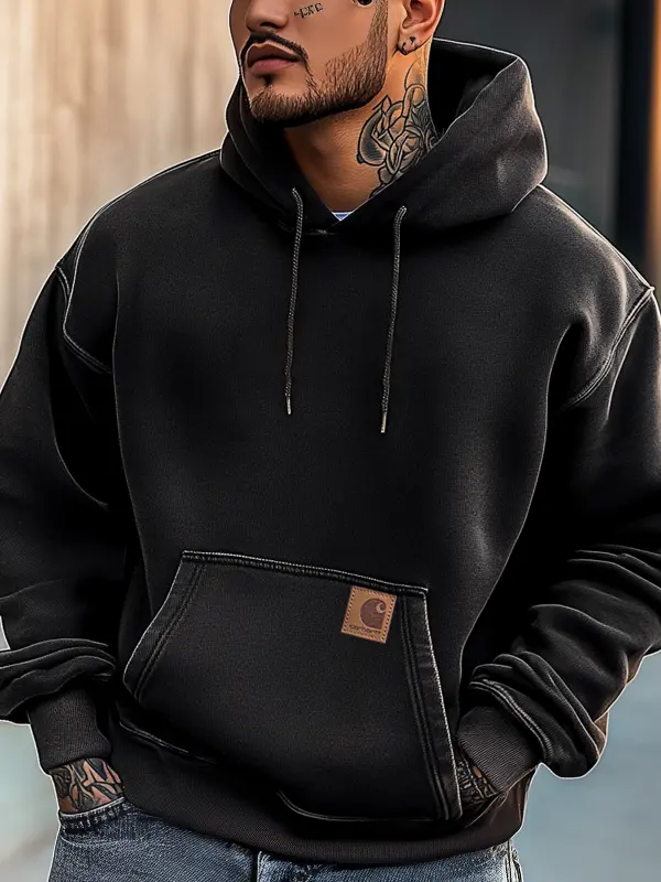Men's Casual Leather Lable Stylish Hoodie For Casual And Streetwear Enthusiasts - Wantbright.com 