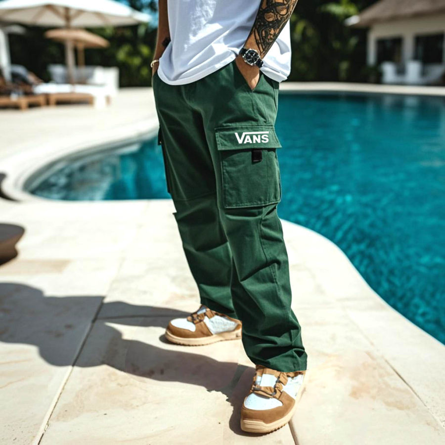 

Men's Vintage Dark Green Multi-Pocket Workwear Cargo Pants