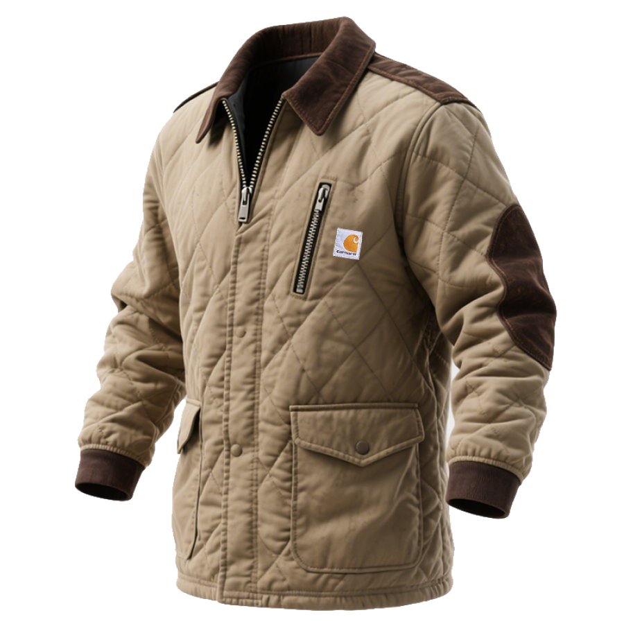 

Quilted Jacket With Reinforced Elbows And Detachable Collar For Winter Wear