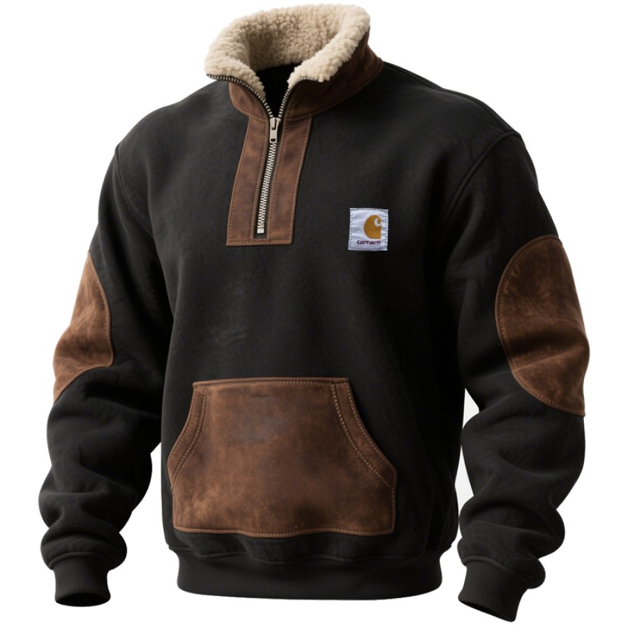 

Men's Vintage Workwear Quarter-zip Collar Sweatshirt With Sherpa Lining