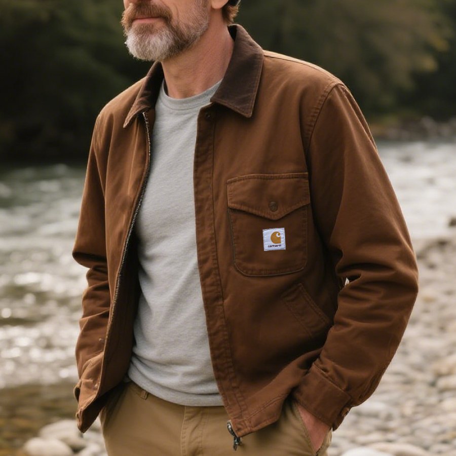 

Men's Vintage Pocket Cargo Jacket For Outdoor Adventures Brown