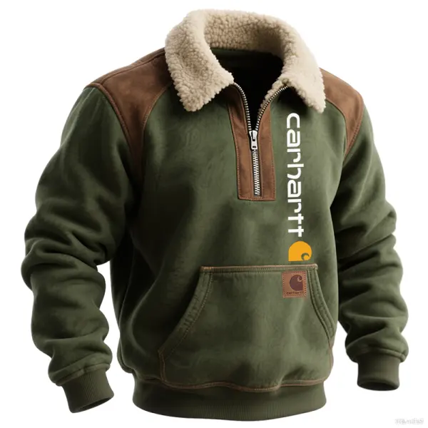 Men's Vintage Quarter Zippered Suede Collar Sweatshirt With Collar - Wayrates.com 