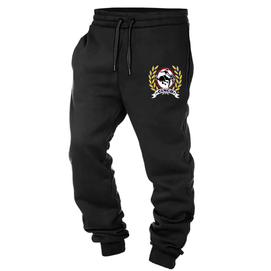 Men's Vintage Western Cowboy Horse Riding Print Elastic Waist Drawstring Jogger Sweatpants