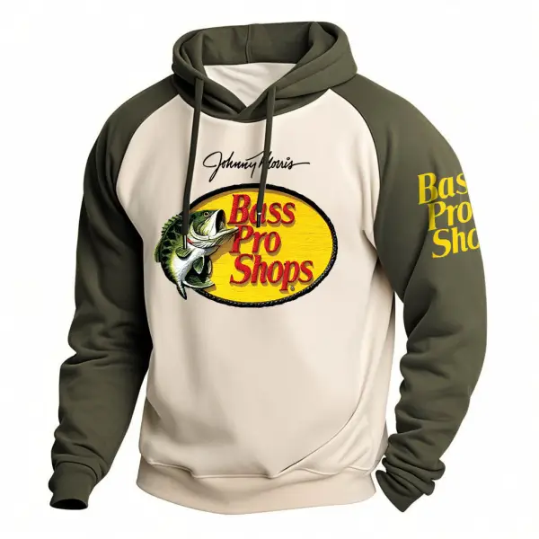 Men's Vintage Fishing Print Pocket Raglan Sleeve Hoodie - Wayrates.com 