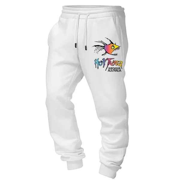 Men's Vintage Surf Australian Fish Print Elastic Waist Drawstring Jogger Sweatpants - Wayrates.com 