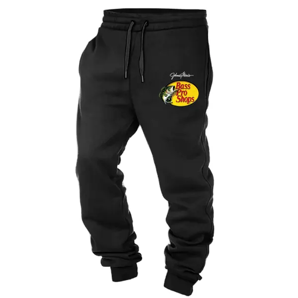 Men's Vintage Fishing Print Elastic Waist Drawstring Jogger Sweatpants - Wayrates.com 