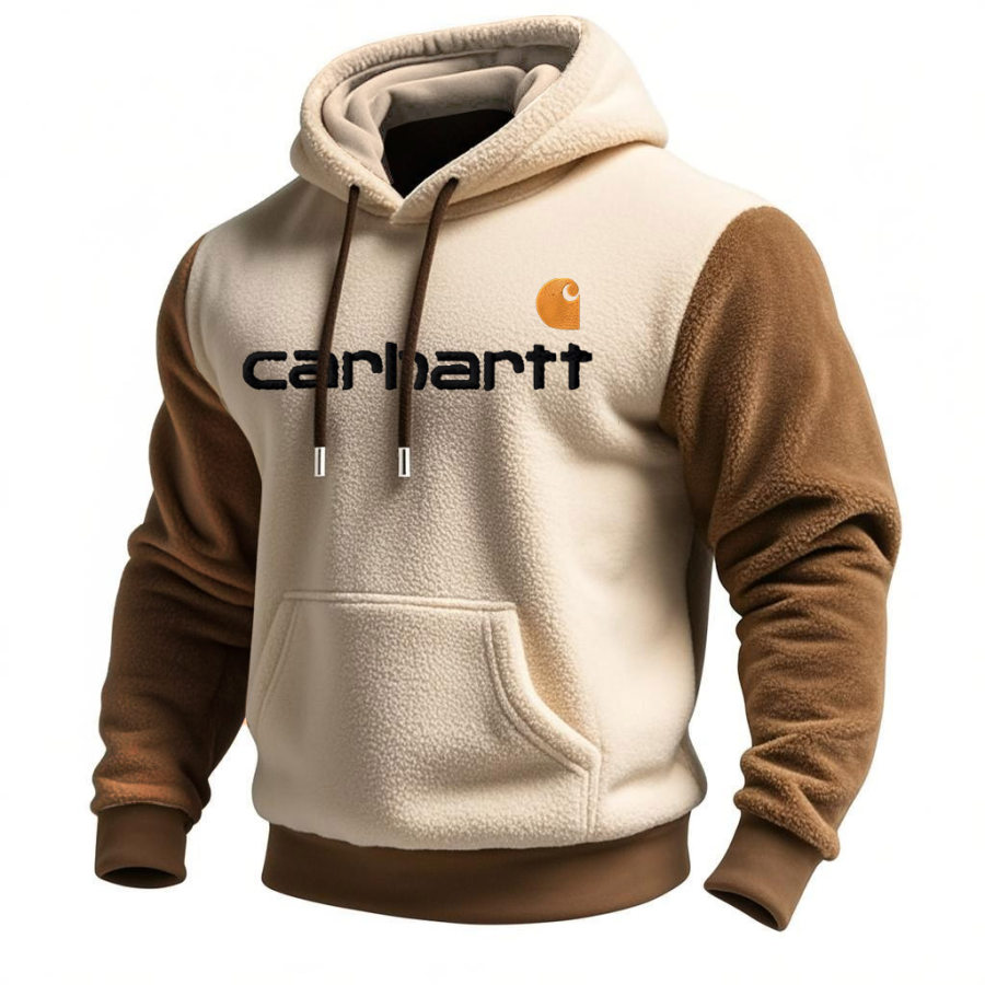 Men's Vintage Western Cowboy Embroidered Fleece Color Block Stitching Pocket Long Sleeve Hoodie