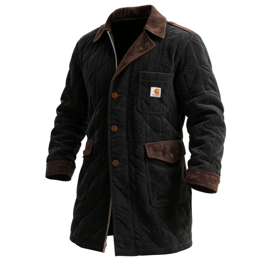 

Men's Vintage Quilted Jacket With Brown Trim