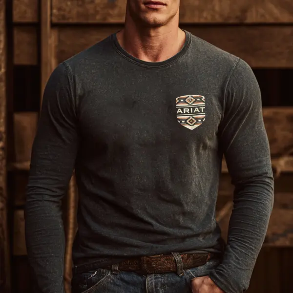 Stylish Long Sleeve Graphic Tee For Men - Perfect For Casual And Outdoor Adventures - Wayrates.com 