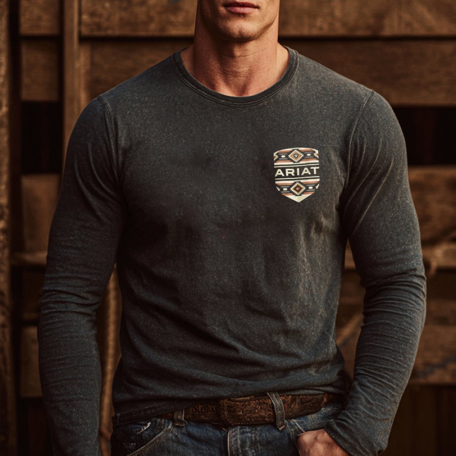 Stylish Long Sleeve Graphic Tee For Men - Perfect For Casual And Outdoor Adventures