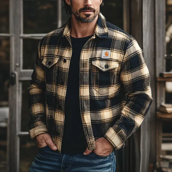 Men's Casual Check Pattern Cropped Jacket - Wayrates.com 