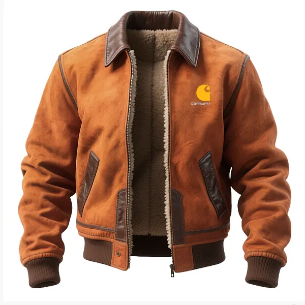 Suede Splicing Leather Webbing Winter Warmth Bomber Jacket With Faux Fur Lining For Men - Wayrates.com 