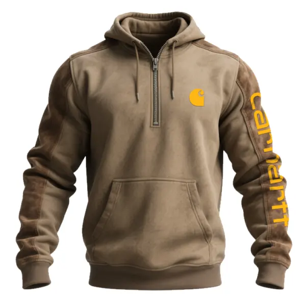 High Weight Hoodie Suede Splicing Stylish Half-Zip Hoodie For Everyday Wear - Perfect For Casual And Outdoor Activities - Wayrates.com 