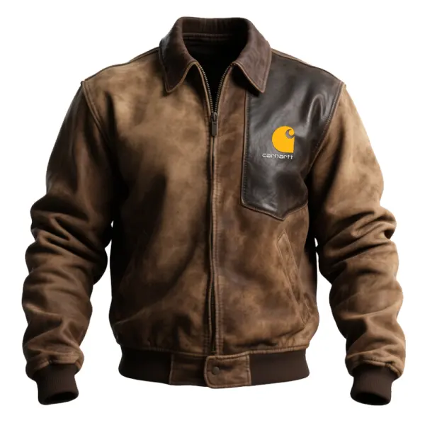 High Weight Hoodie Suede Splicing Classic Bomber Jacket With Distressed Finish And Logo Print - Wayrates.com 
