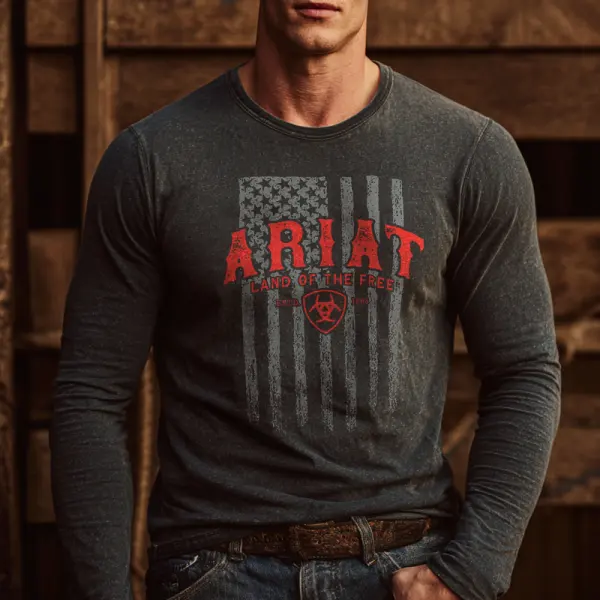 Patriotic Long Sleeve Graphic Tee For Men - Perfect For Casual And Festive Occasions - Wayrates.com 