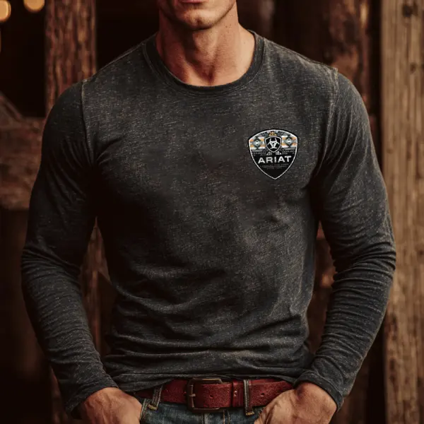 Stylish Long Sleeve Graphic Tee For Men - Perfect For Casual And Outdoor Adventures - Wayrates.com 