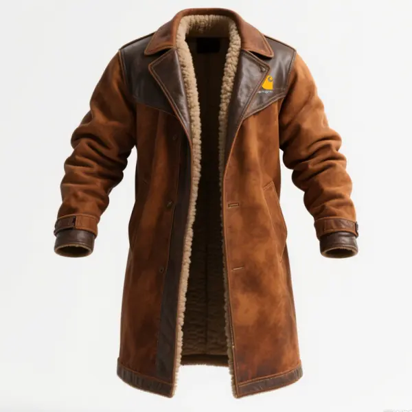 Suede Splicing Leather Classic Winter Coat With Warm Lining - Perfect For Cold Weather - Wayrates.com 