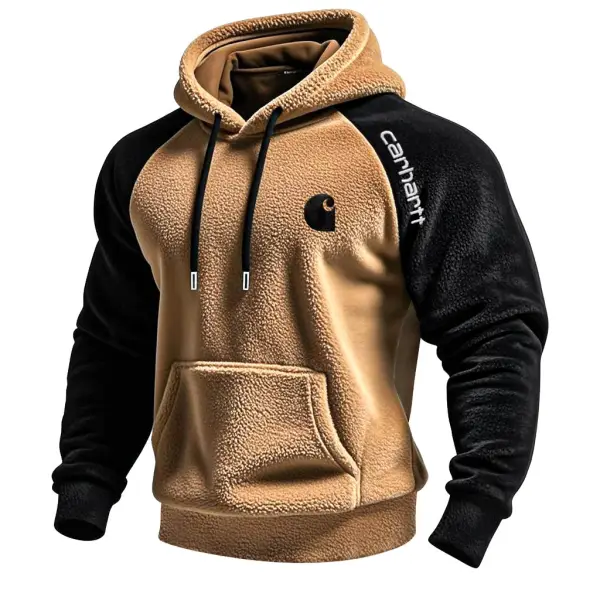 Men's Vintage Western Cowboy Embroidered Contrast Fleece Raglan Sleeve Pocket Hoodie - Wayrates.com 