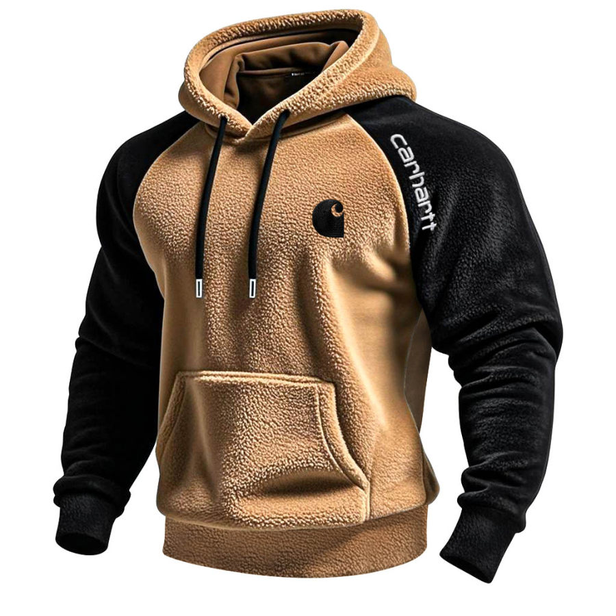 

Men's Vintage Western Cowboy Embroidered Contrast Fleece Raglan Sleeve Pocket Hoodie