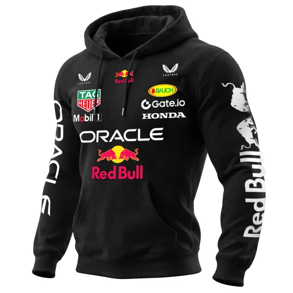 Men's 2025 Newest Retro Racing Print Black Oversized Hoodie - Wayrates.com 