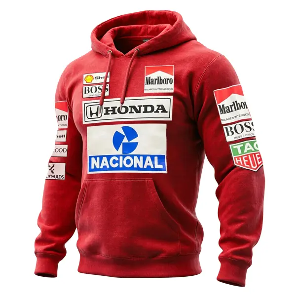 Men's 2025 Newest Retro Racing Print Red Oversized Hoodie - Wayrates.com 