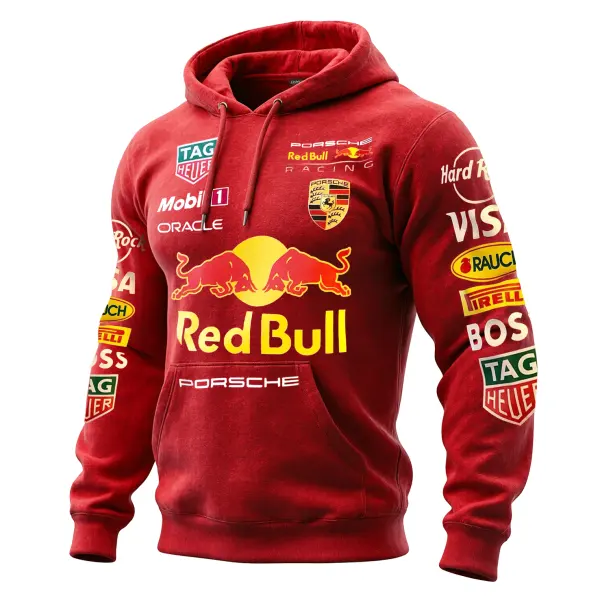 Men's 2025 Newest Retro Racing Print Red Oversized Hoodie - Wayrates.com 
