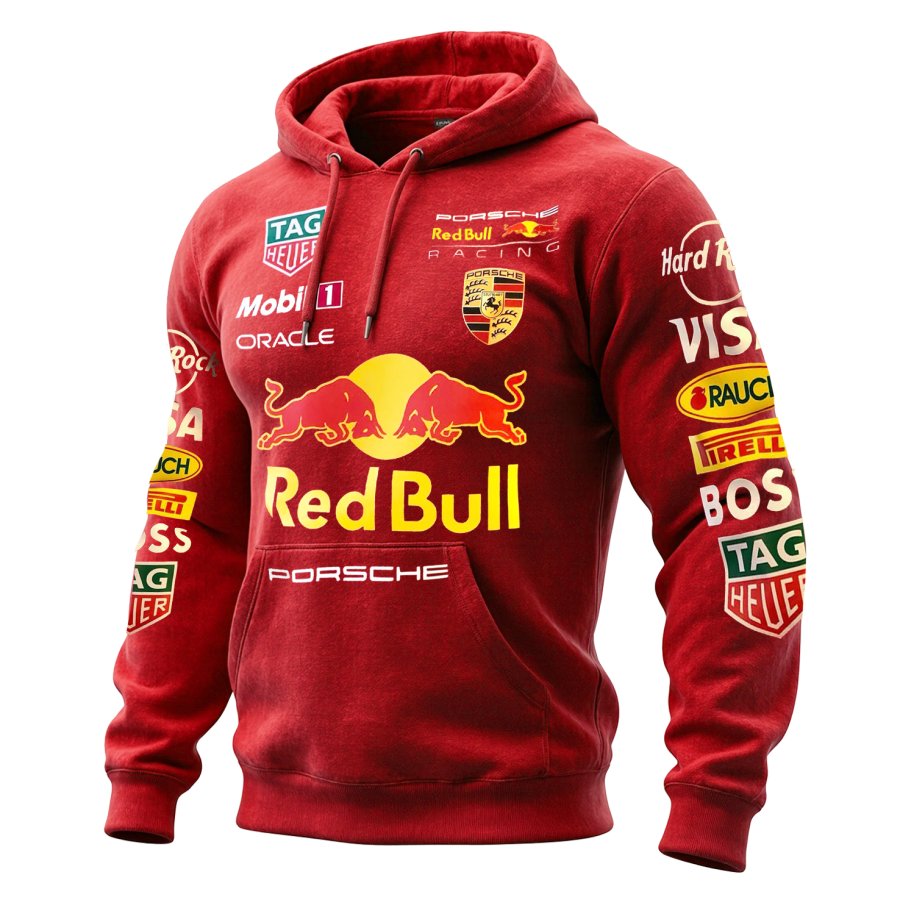 Men's 2025 Newest Retro Racing Print Red Oversized Hoodie