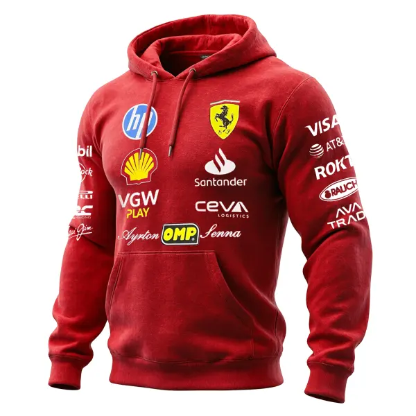 Men's 2025 Newest Retro Racing Print Red Oversized Hoodie - Wayrates.com 