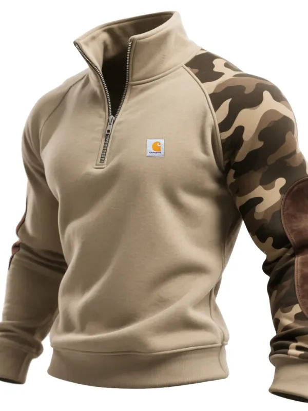Carhartt Men's Retro Camouflage Contrast Color Half Zip Stand Collar Sweatshirt - Simplyion.com 