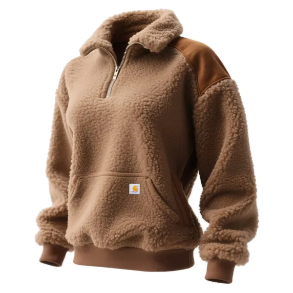 Carhartt Women's Retro Western Lambswool Contrast Color 1/4 Zip Lapel Sweatshirt - Upgradecool.com 